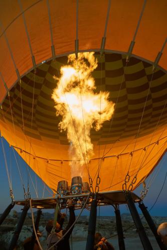 Firing up our hot air balloon